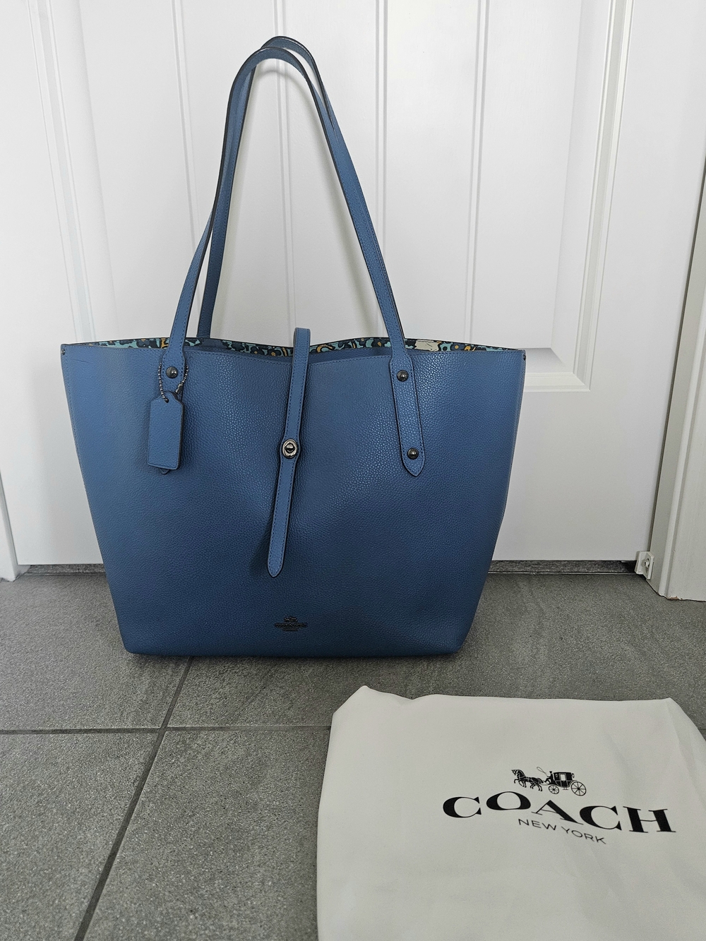 Coach Slate Blue Pebbled Leather Tote